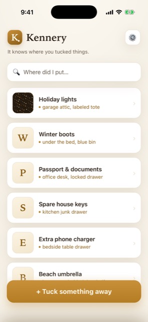 Kennery search and item list